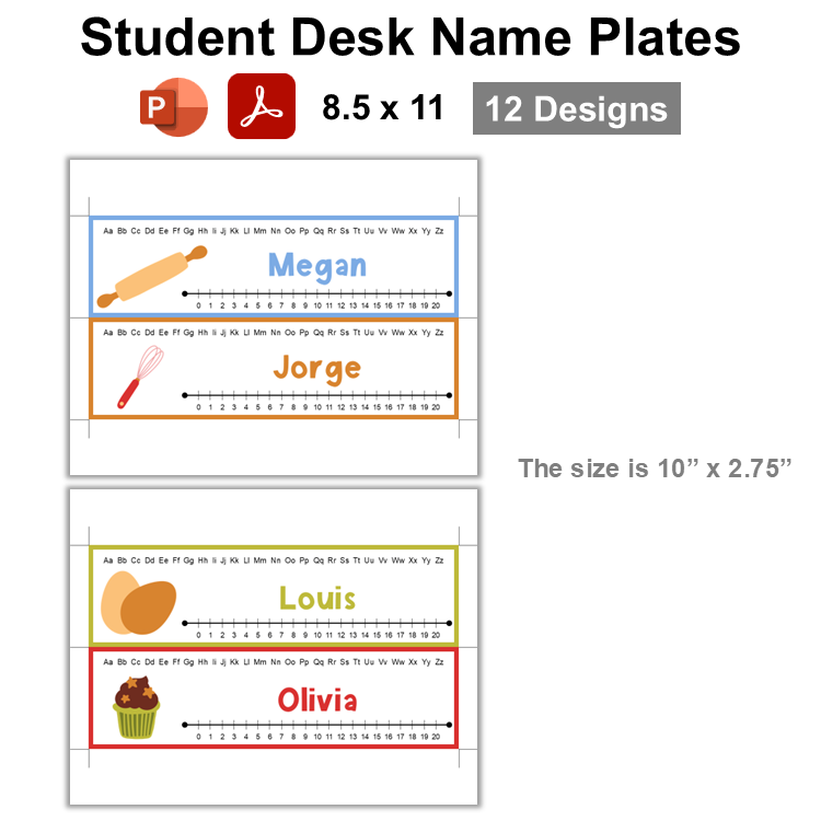 Student Desk Name Plates - Colorful Baking | Editable
