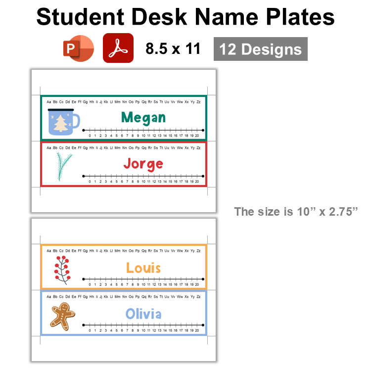 Student Desk Name Plates - Bright Christmas | Editable