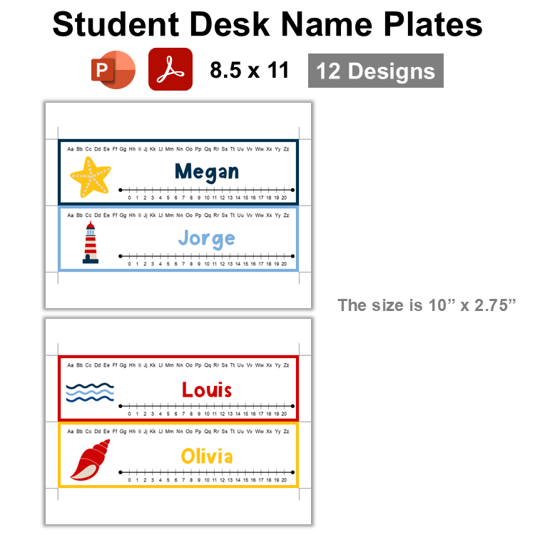 Student Desk Name Plates - Nautical | Editable