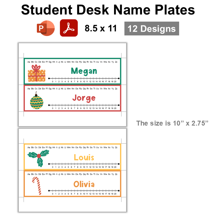 Student Desk Name Plates - Cute Christmas | Editable