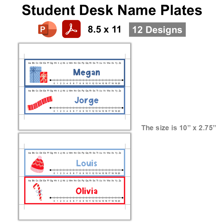 Student Desk Name Plates - Blue Winter | Editable