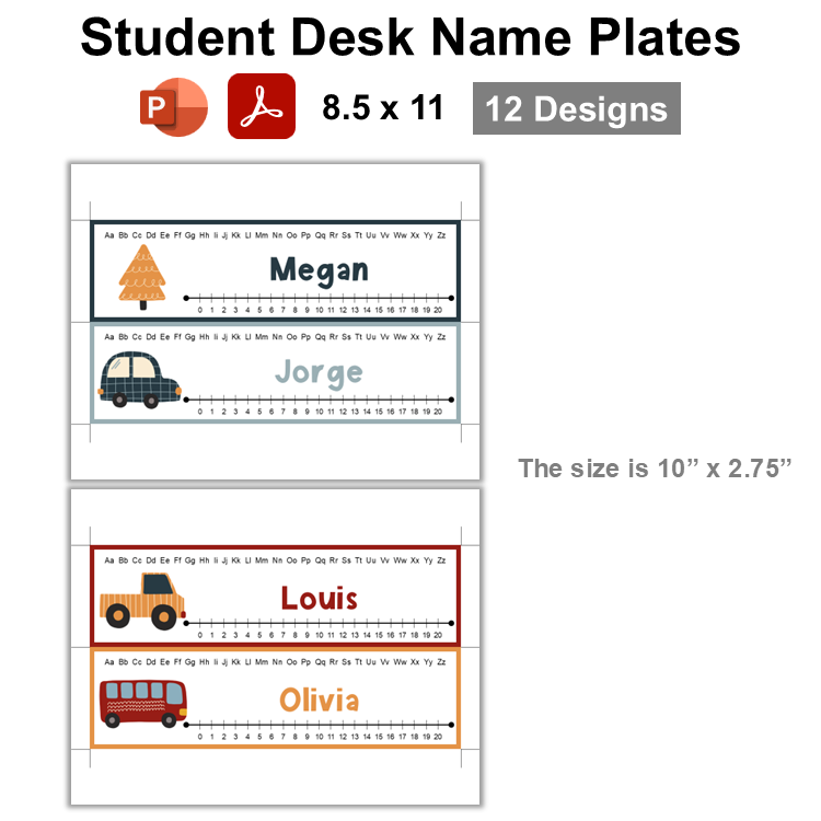 Student Desk Name Plates - Little Town | Editable
