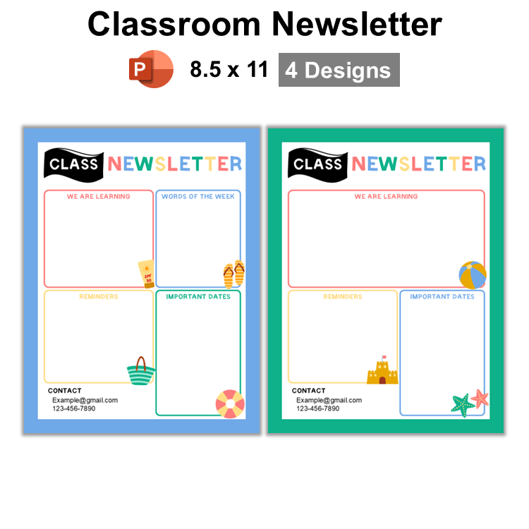 Classroom Newsletter - Summer Beach | Editable