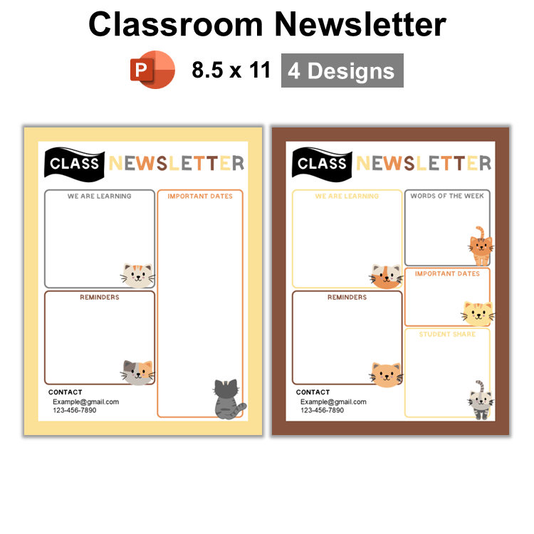 Classroom Newsletter - Little Cat | Editable