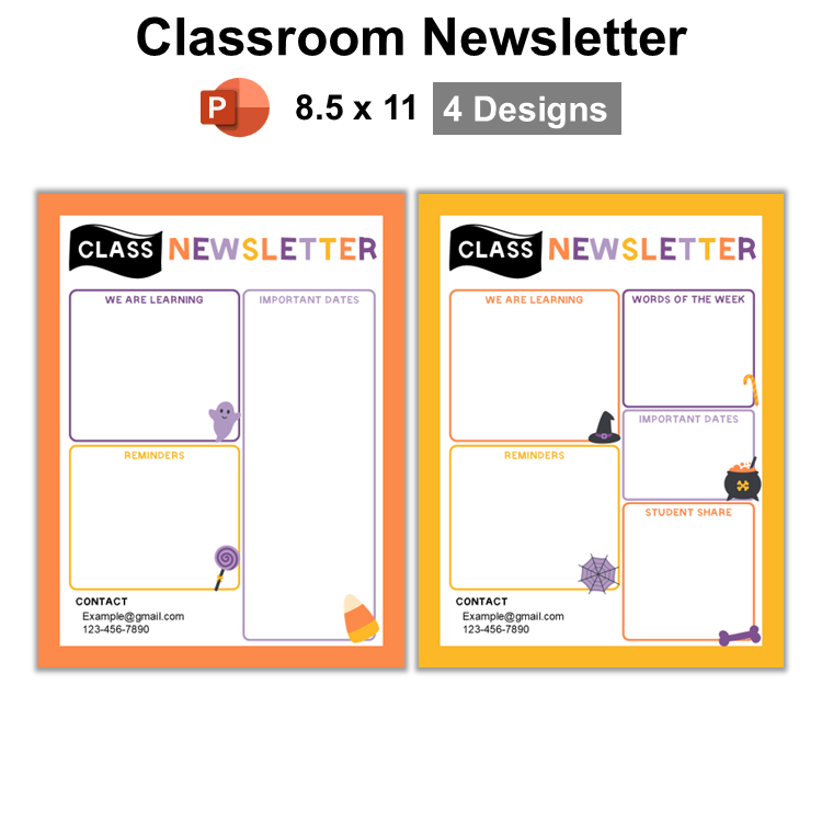 Classroom Newsletter - Purple Halloween | Editable