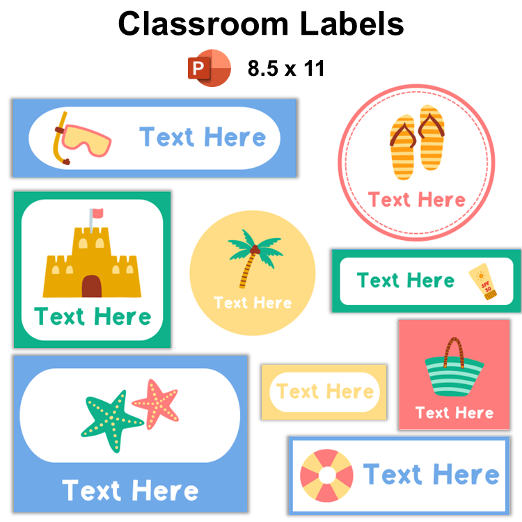 Classroom Labels - Summer Beach | Editable