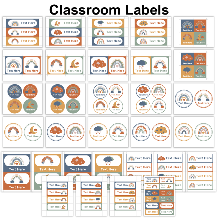 Classroom Labels - Neutral Rainbow | Editable