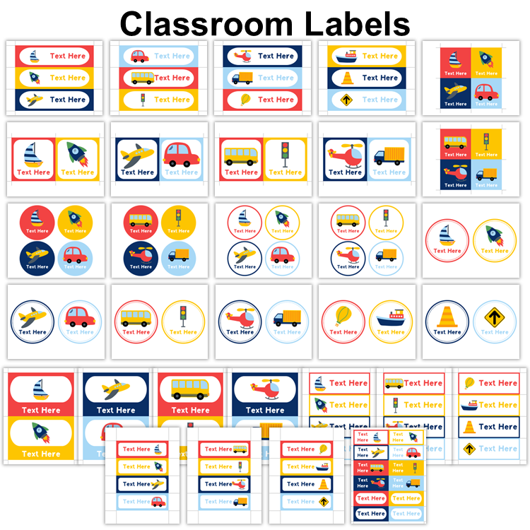 Classroom Labels - Cute Transportation | Editable