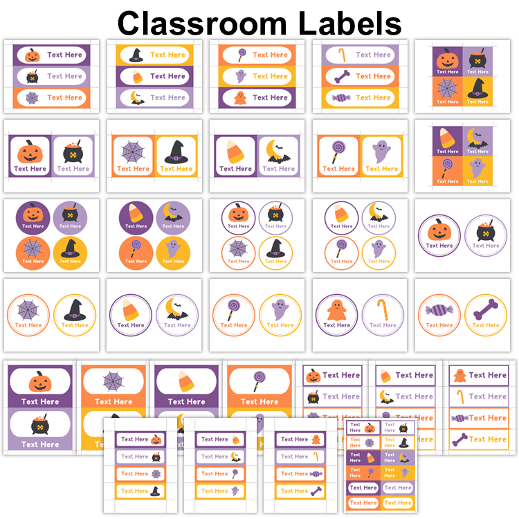 Classroom Labels - Purple Halloween | Editable