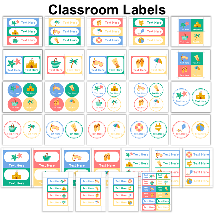 Classroom Labels - Summer Beach | Editable