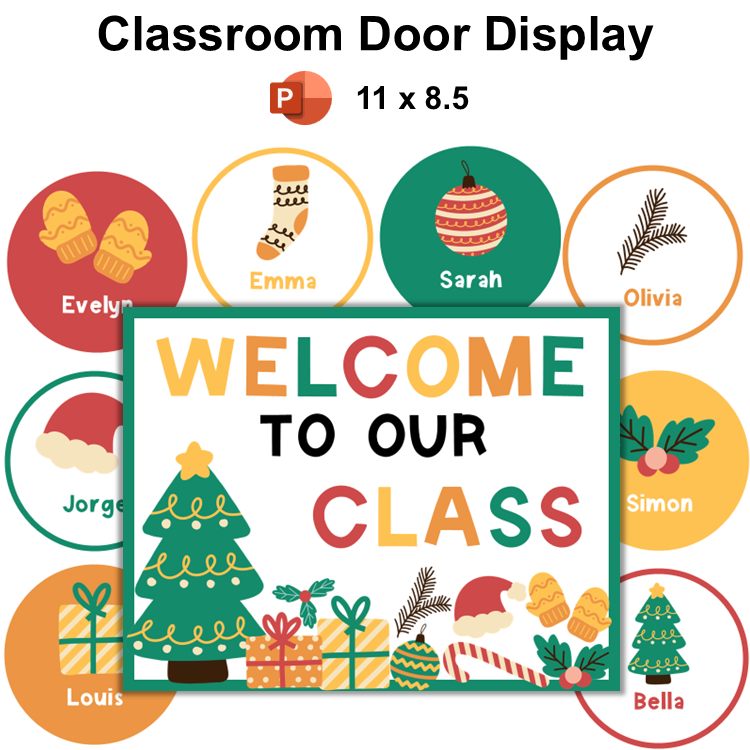 Classroom Door Display - Cute Christmas | Editable