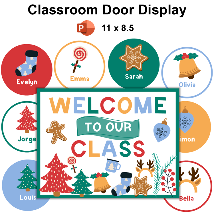 Classroom Door Display - Bright Christmas | Editable