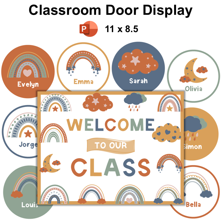 Classroom Door Display - Neutral Rainbow | Editable