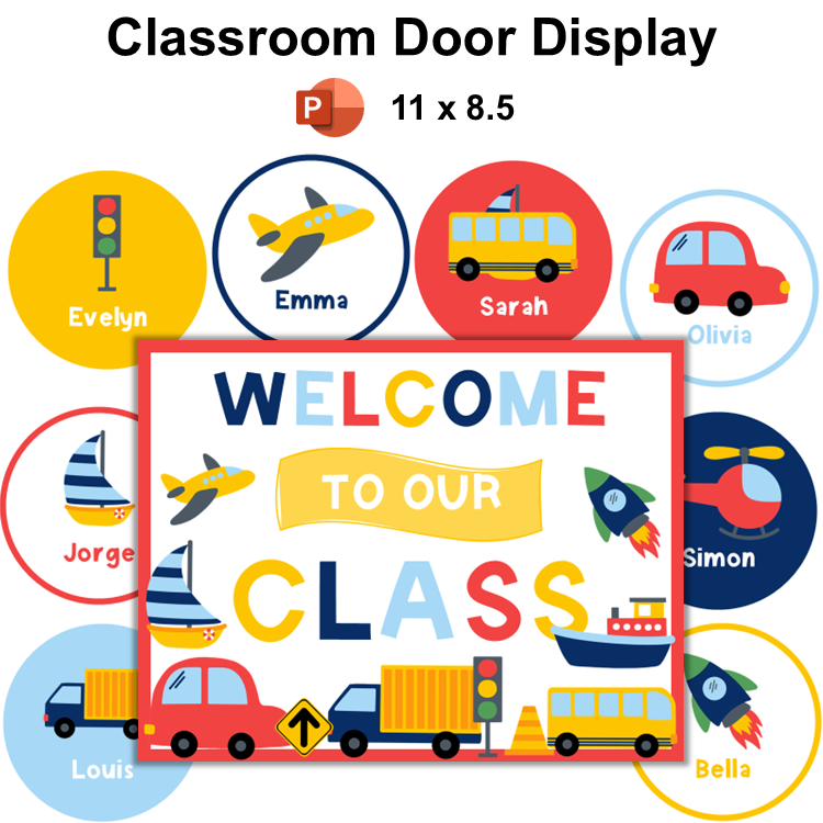 Classroom Door Display - Cute Transportation | Editable