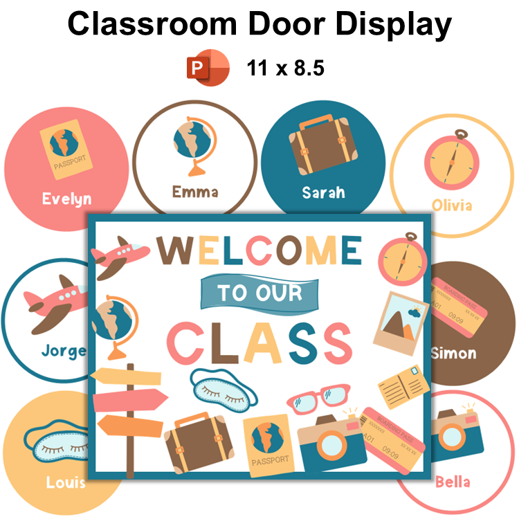Classroom Door Display - Travel the World | Editable