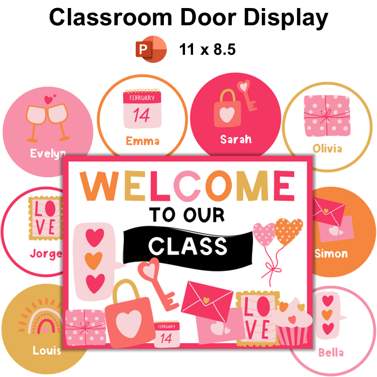 Classroom Door Display - Pink Valentine | Editable