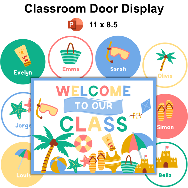 Classroom Door Display - Summer Beach | Editable