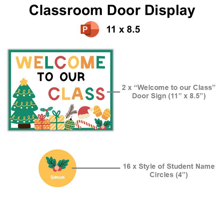 Classroom Door Display - Cute Christmas | Editable