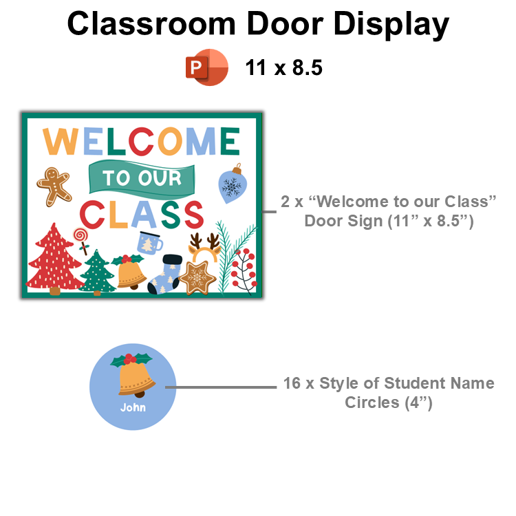 Classroom Door Display - Bright Christmas | Editable