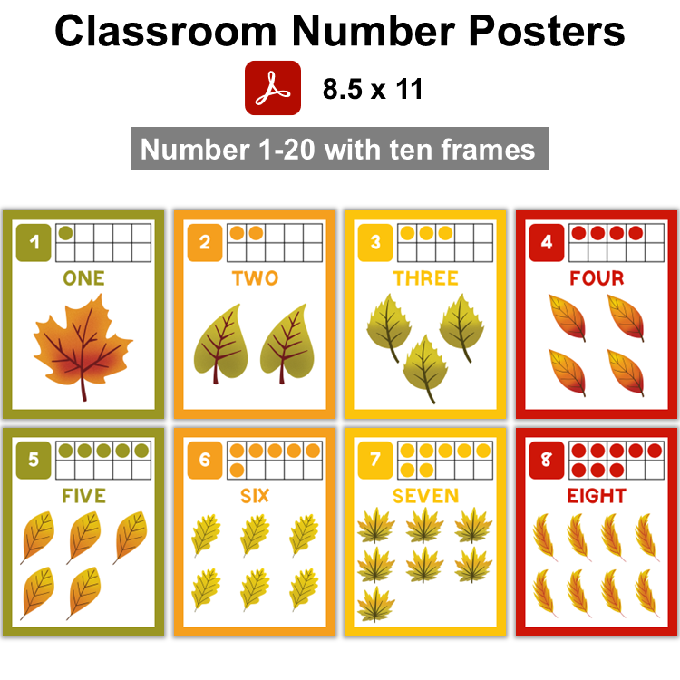 Classroom Number Posters - Autumn Leaves