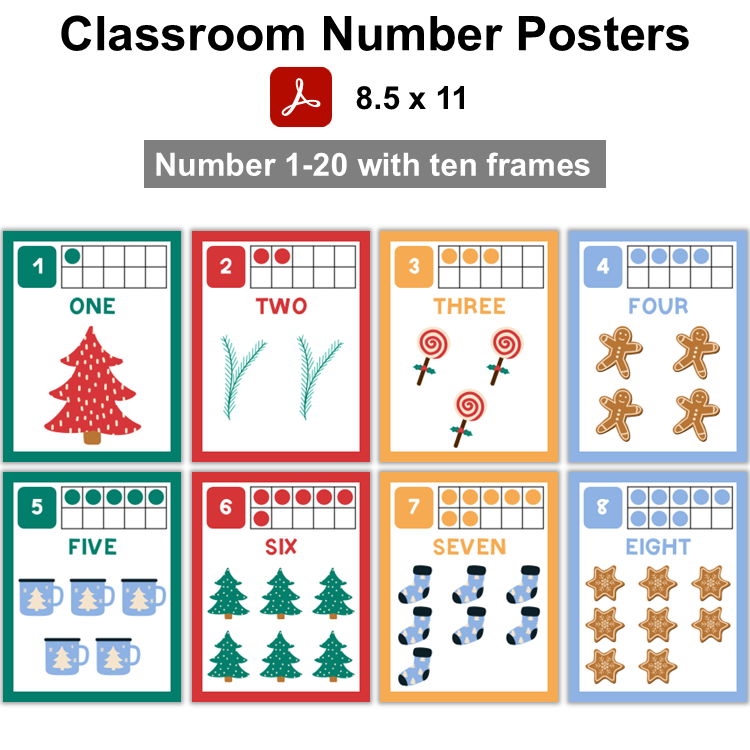 Classroom Number Posters - Bright Christmas