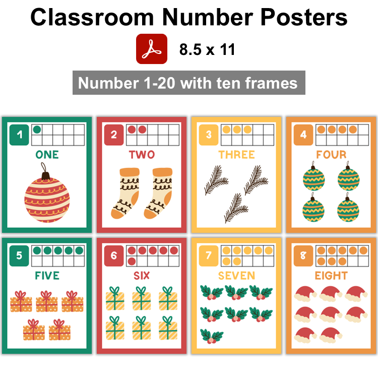 Classroom Number Posters - Cute Christmas