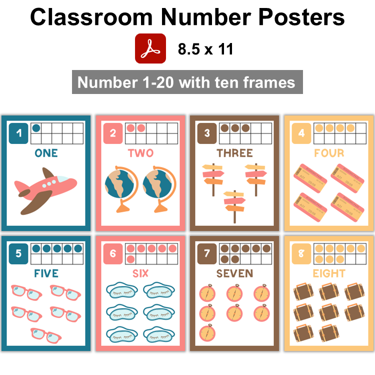 Classroom Number Posters - Travel the World