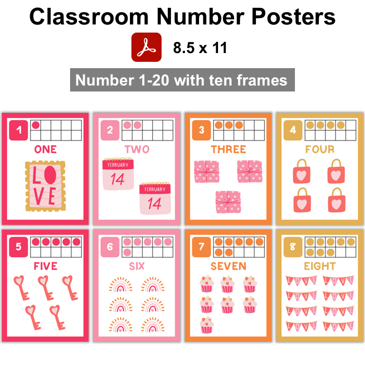 Classroom Number Posters - Pink Valentine