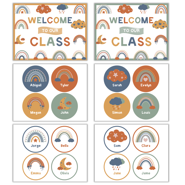 Classroom Door Display - Neutral Rainbow | Editable