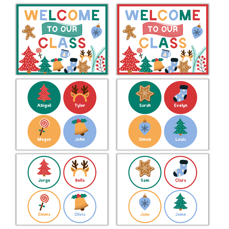 Classroom Door Display - Bright Christmas | Editable