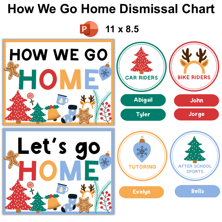 How We Go Home Dismissal Chart - Bright Christmas | Editable