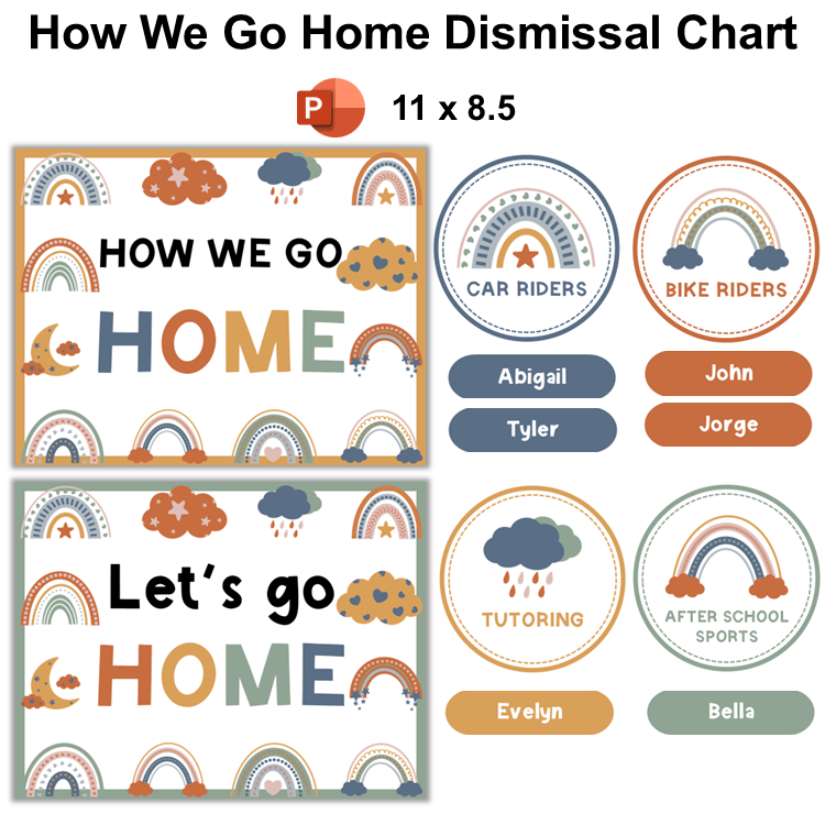 How We Go Home Dismissal Chart - Neutral Rainbow | Editable
