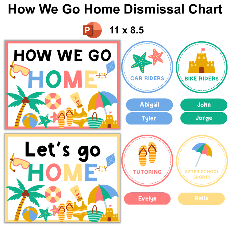 How We Go Home Dismissal Chart - Summer Beach | Editable