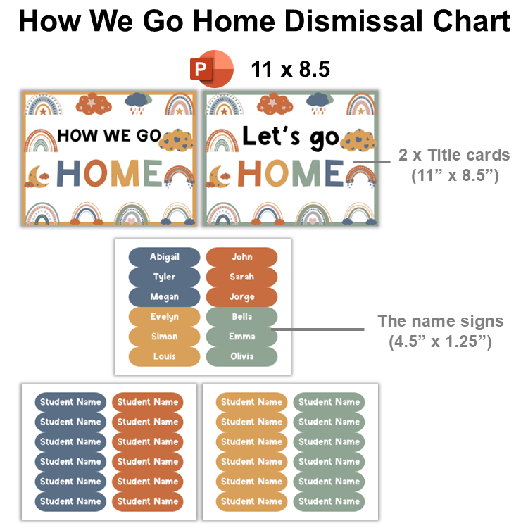 How We Go Home Dismissal Chart - Neutral Rainbow | Editable