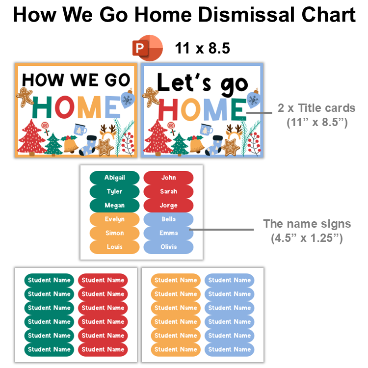 How We Go Home Dismissal Chart - Bright Christmas | Editable