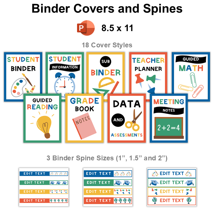 Binder Covers and Spines - School Supplies | Editable