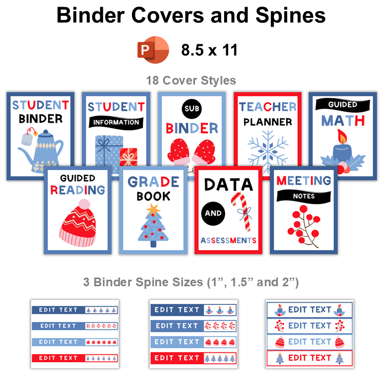Binder Covers and Spines - Blue Winter | Editable