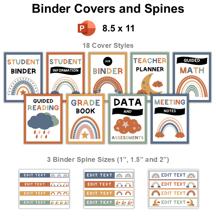 Binder Covers and Spines - Neutral Rainbow | Editable