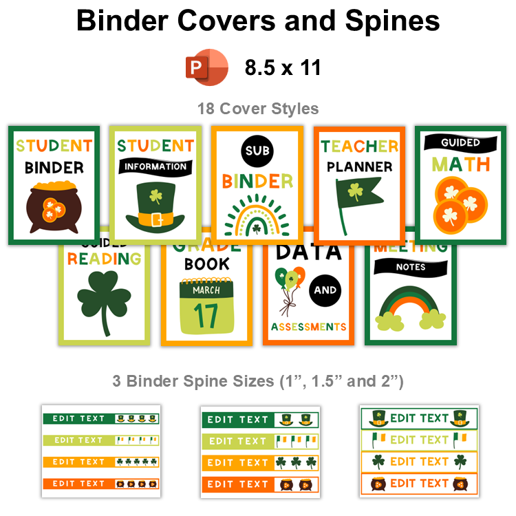 Binder Covers and Spines - St. Patrick's Day | Editable