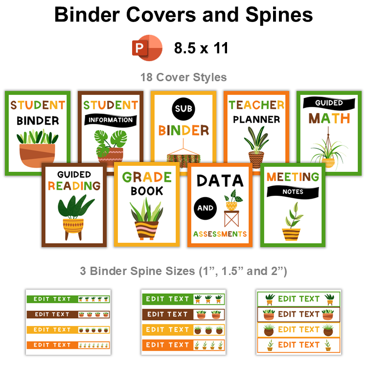 Binder Covers and Spines - Indoor Plants | Editable