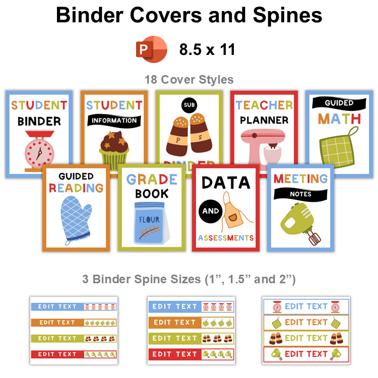 Binder Covers and Spines - Colorful Baking | Editable