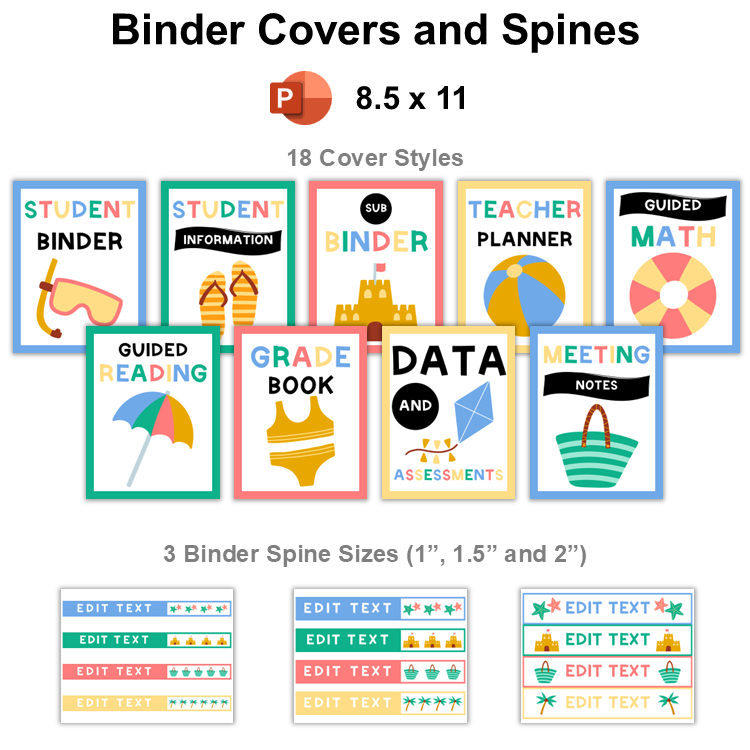 Binder Covers and Spines - Summer Beach | Editable