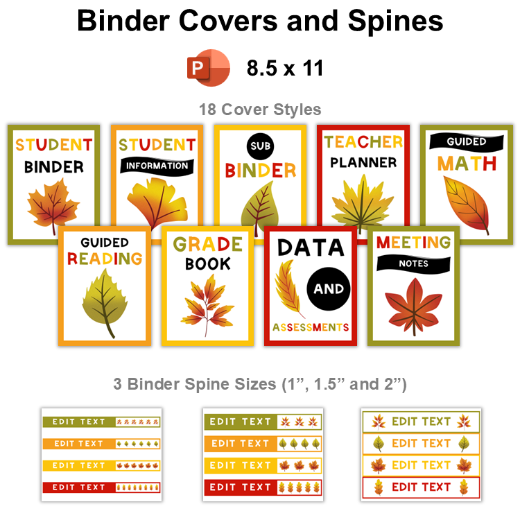 Binder Covers and Spines - Autumn Leaves | Editable