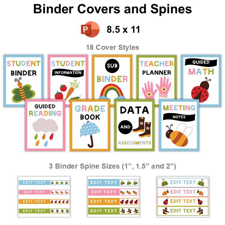 Binder Covers and Spines - Colorful Spring | Editable