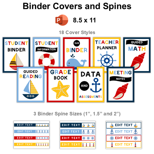 Binder Covers and Spines - Nautical | Editable