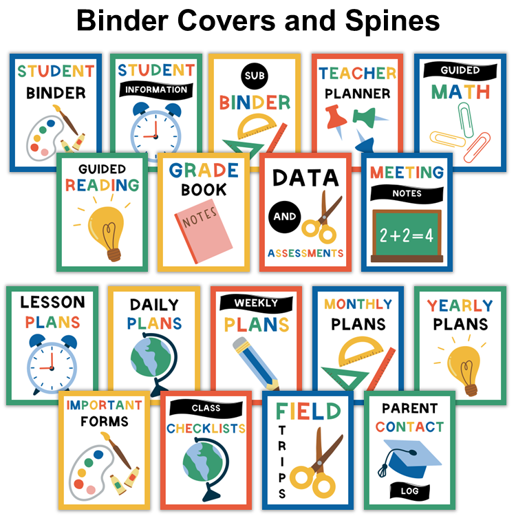 Binder Covers and Spines - School Supplies | Editable