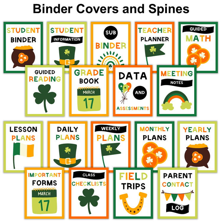 Binder Covers and Spines - St. Patrick's Day | Editable