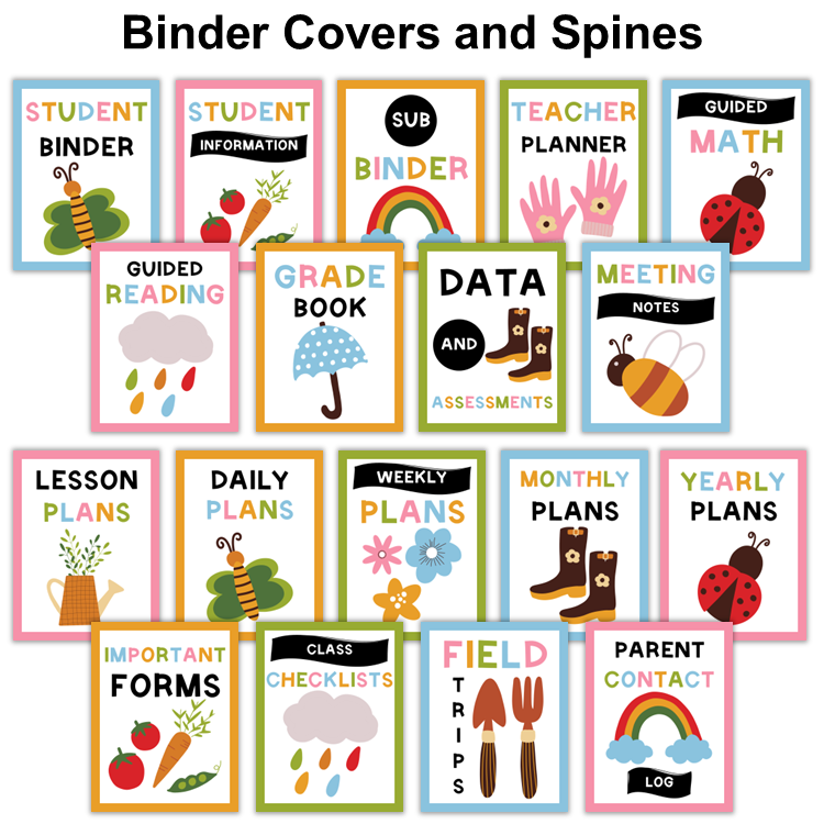 Binder Covers and Spines - Colorful Spring | Editable