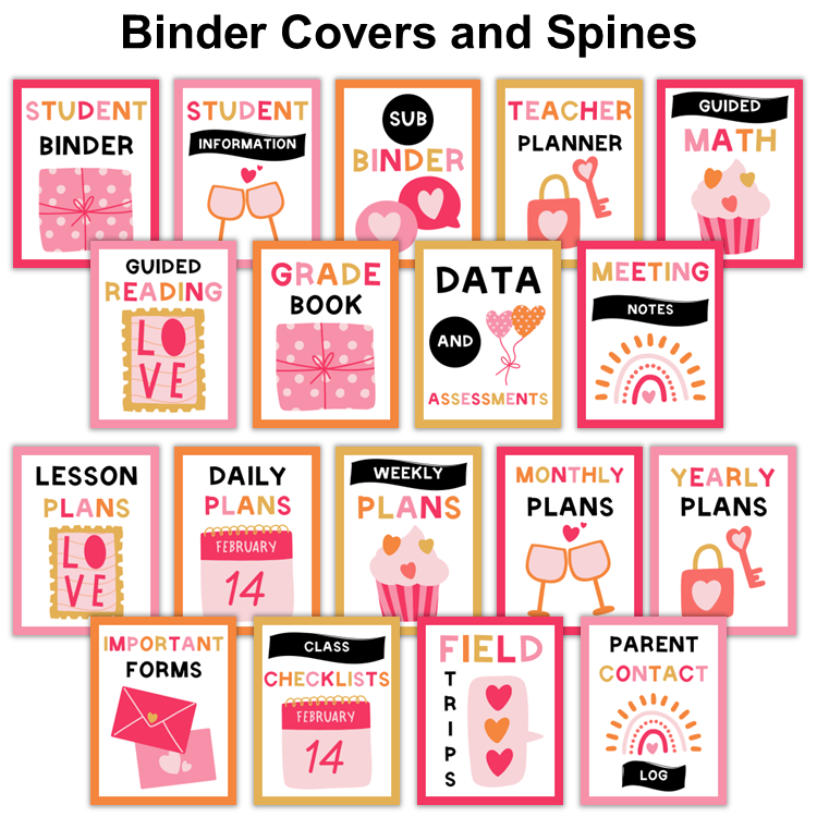 Binder Covers and Spines - Pink Valentine | Editable