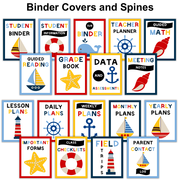 Binder Covers and Spines - Nautical | Editable